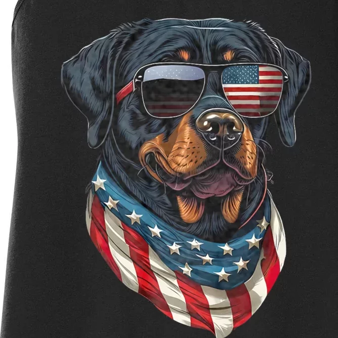 Rottweiler 4th Of July American Flag Glasses Stay Cool Women's Racerback Tank