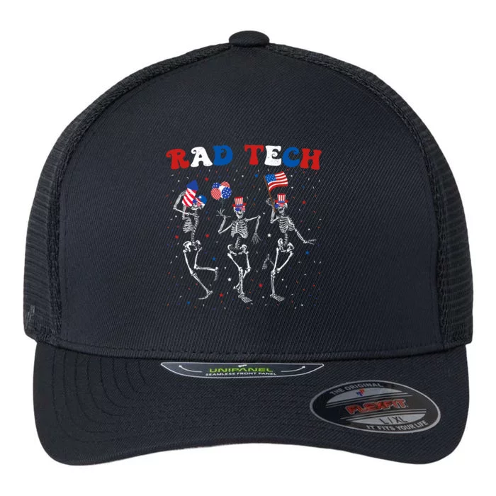 Radiology 4th Of July Rad Tech Xray Tech Skeleton Patriotic Flexfit Unipanel Trucker Cap