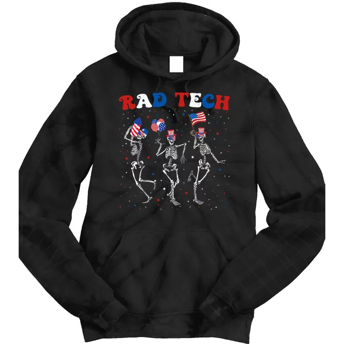 Radiology 4th Of July Rad Tech Xray Tech Skeleton Patriotic Tie Dye Hoodie