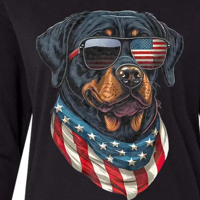 Rottweiler 4th Of July American Flag Glasses Stay Cool Womens Cotton Relaxed Long Sleeve T-Shirt