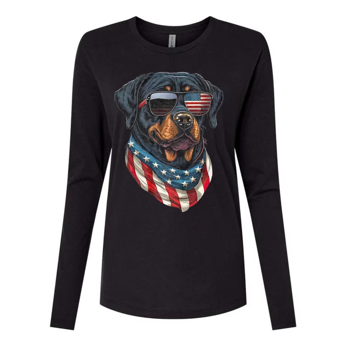 Rottweiler 4th Of July American Flag Glasses Stay Cool Womens Cotton Relaxed Long Sleeve T-Shirt