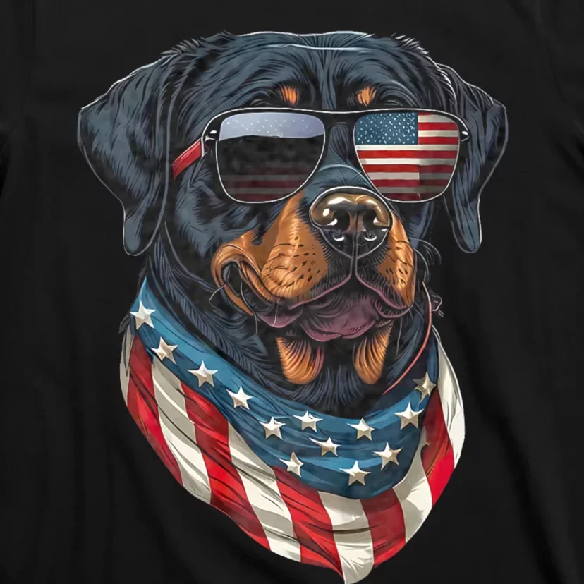 Rottweiler 4th Of July American Flag Glasses Stay Cool T-Shirt