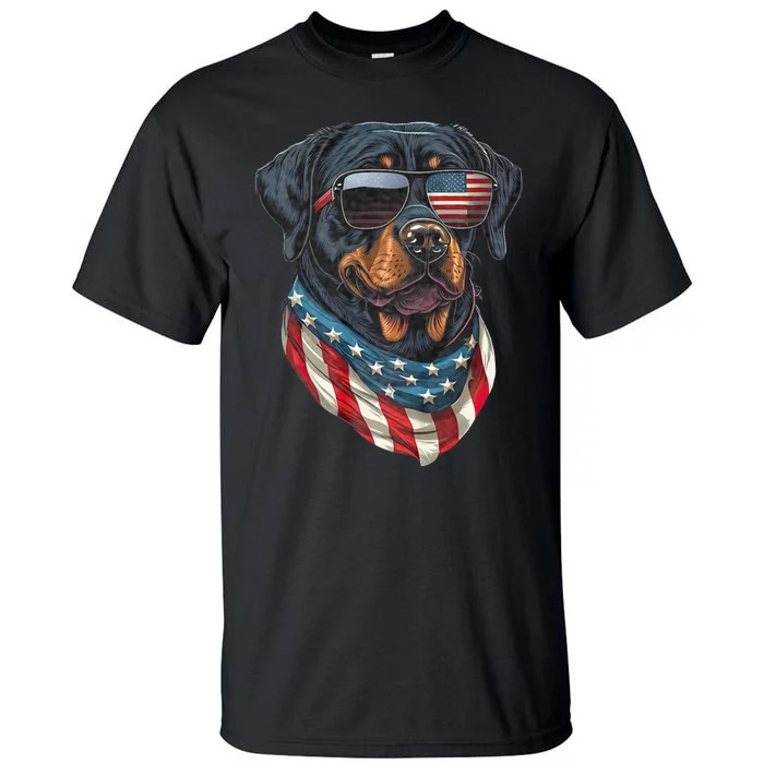 Rottweiler 4th Of July American Flag Glasses Stay Cool Tall T-Shirt