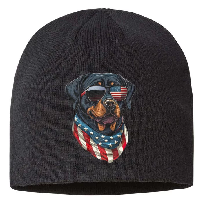 Rottweiler 4th Of July American Flag Glasses Stay Cool 8 1/2in Sustainable Knit Beanie