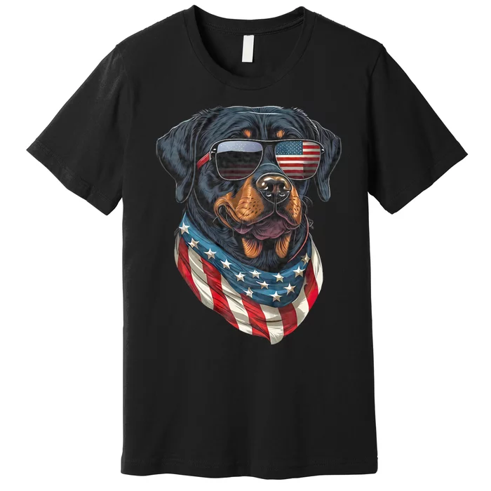 Rottweiler 4th Of July American Flag Glasses Stay Cool Premium T-Shirt