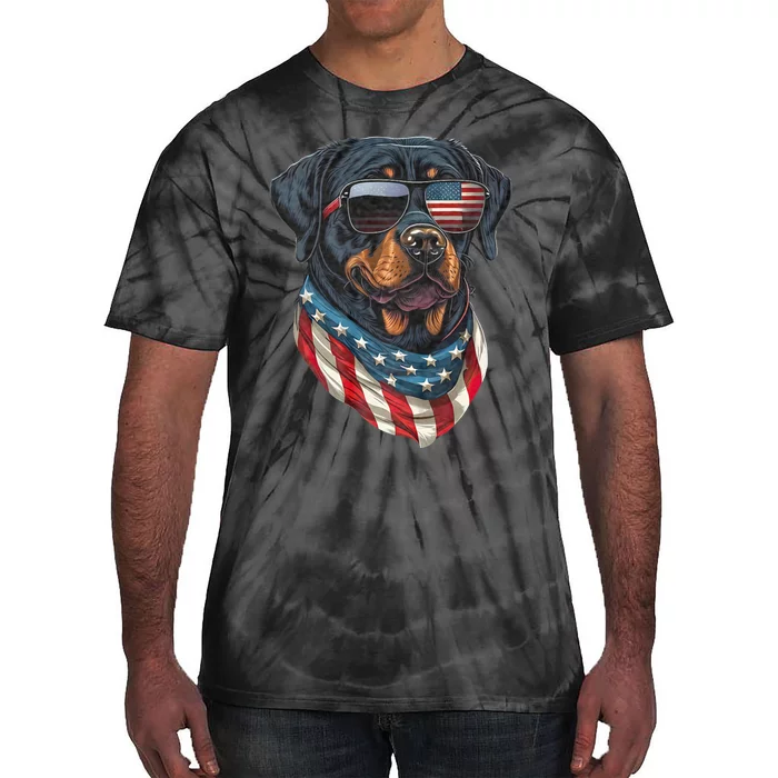 Rottweiler 4th Of July American Flag Glasses Stay Cool Tie-Dye T-Shirt