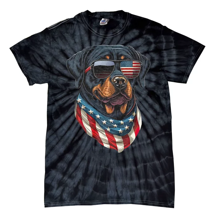 Rottweiler 4th Of July American Flag Glasses Stay Cool Tie-Dye T-Shirt