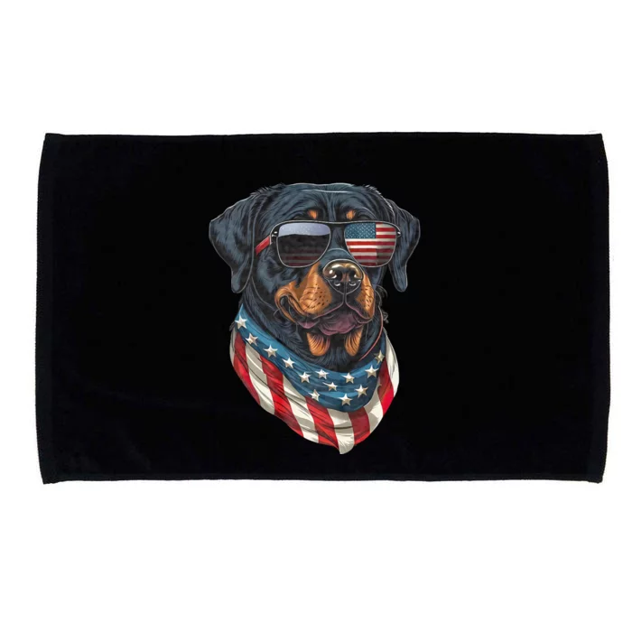 Rottweiler 4th Of July American Flag Glasses Stay Cool Microfiber Hand Towel