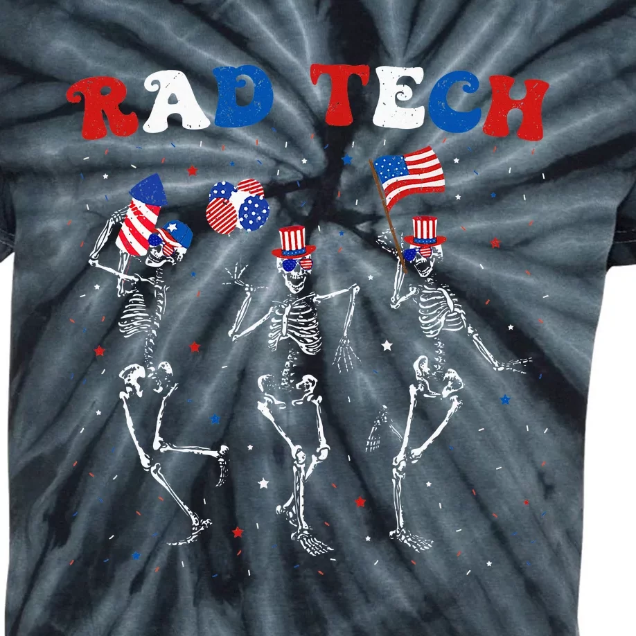 Radiology 4th Of July Rad Tech Xray Tech Skeleton Kids Tie-Dye T-Shirt