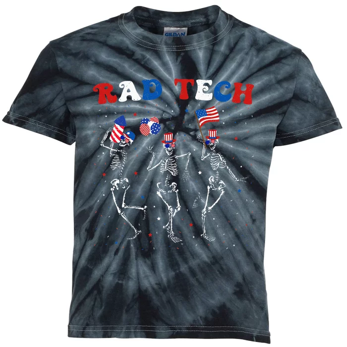 Radiology 4th Of July Rad Tech Xray Tech Skeleton Kids Tie-Dye T-Shirt