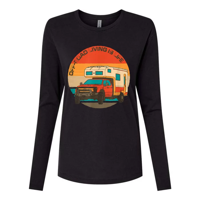 Rugged 4x4 Pickup Truck Retro Sunset OffRoad Living Is Life Womens Cotton Relaxed Long Sleeve T-Shirt