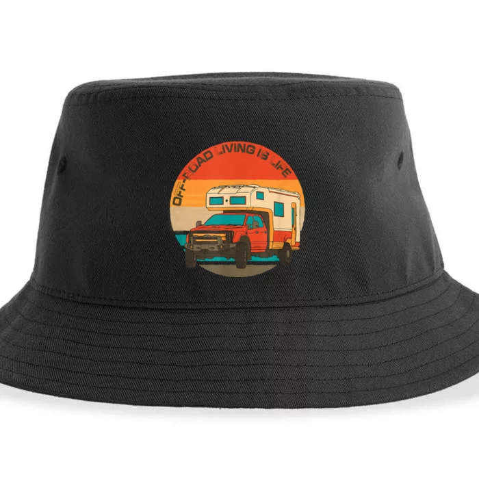 Rugged 4x4 Pickup Truck Retro Sunset OffRoad Living Is Life Sustainable Bucket Hat