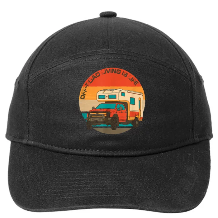 Rugged 4x4 Pickup Truck Retro Sunset OffRoad Living Is Life 7-Panel Snapback Hat