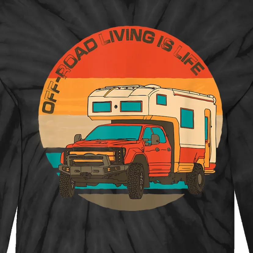 Rugged 4x4 Pickup Truck Retro Sunset OffRoad Living Is Life Tie-Dye Long Sleeve Shirt