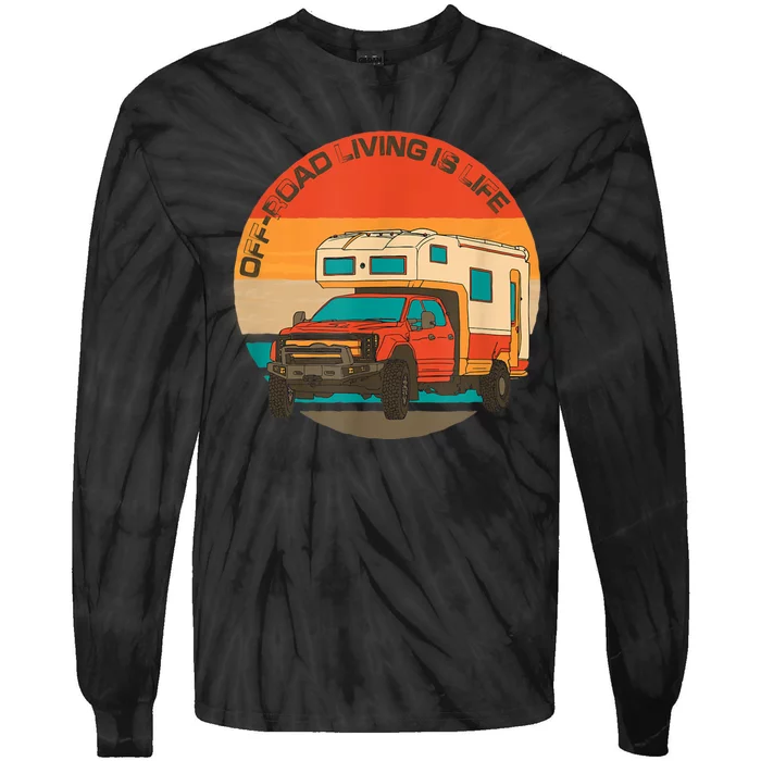 Rugged 4x4 Pickup Truck Retro Sunset OffRoad Living Is Life Tie-Dye Long Sleeve Shirt