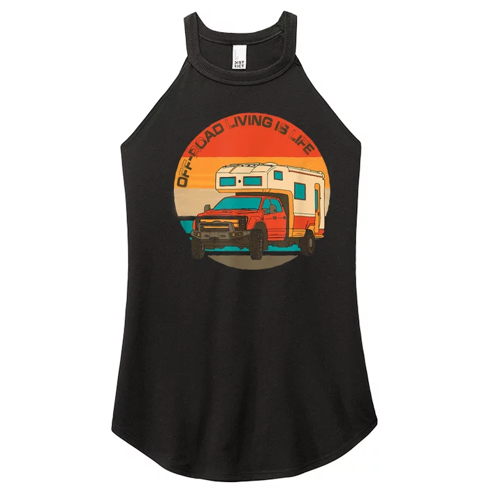 Rugged 4x4 Pickup Truck Retro Sunset OffRoad Living Is Life Women’s Perfect Tri Rocker Tank