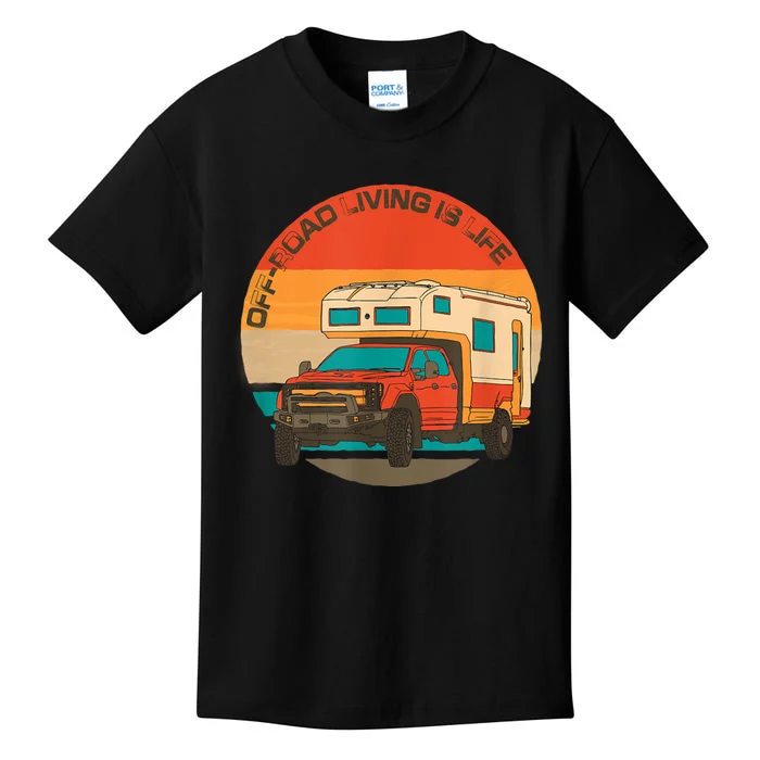 Rugged 4x4 Pickup Truck Retro Sunset OffRoad Living Is Life Kids T-Shirt