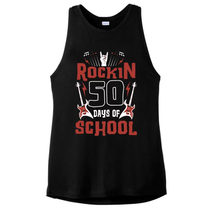 Rockin 50 Days Of School 50th Day Of School 50 Days Smarter Ladies Tri-Blend Wicking Tank