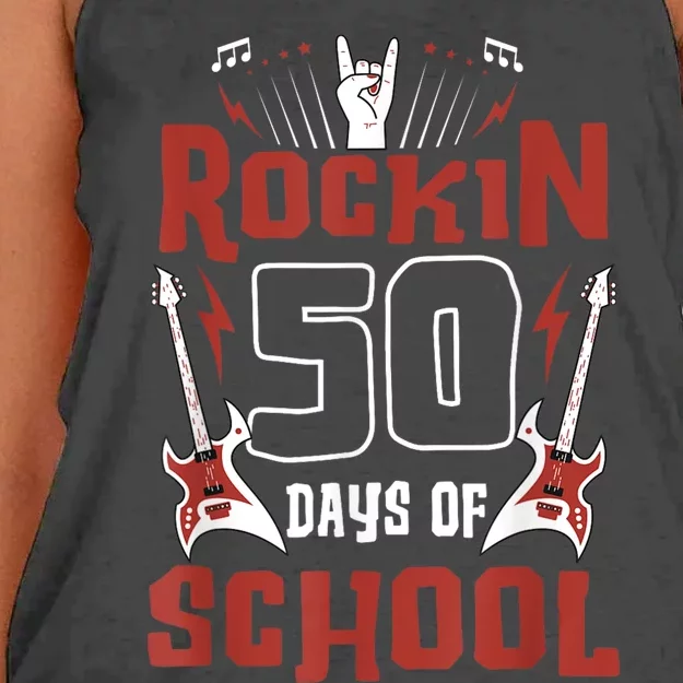 Rockin 50 Days Of School 50th Day Of School 50 Days Smarter Women's Knotted Racerback Tank