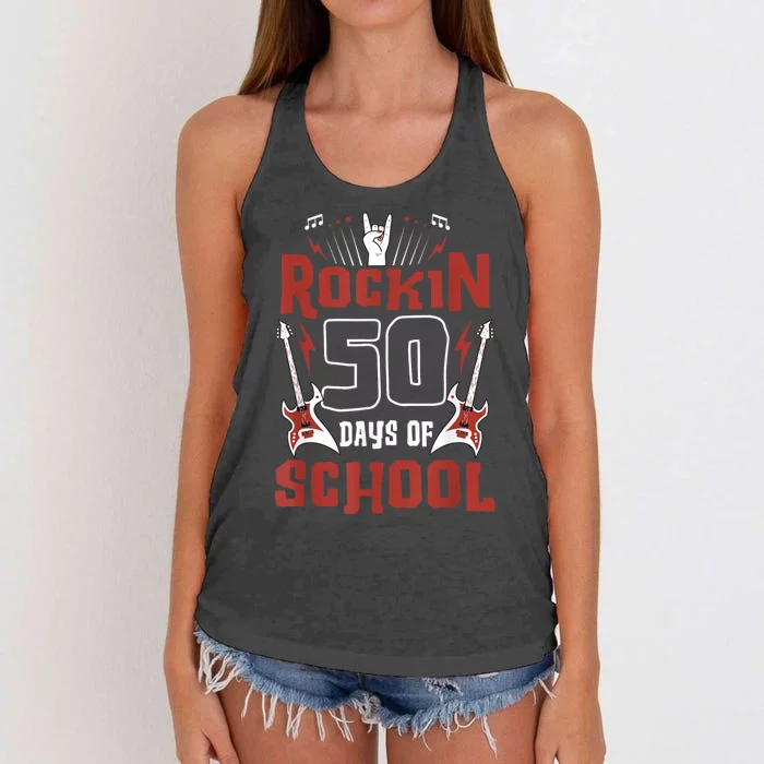 Rockin 50 Days Of School 50th Day Of School 50 Days Smarter Women's Knotted Racerback Tank