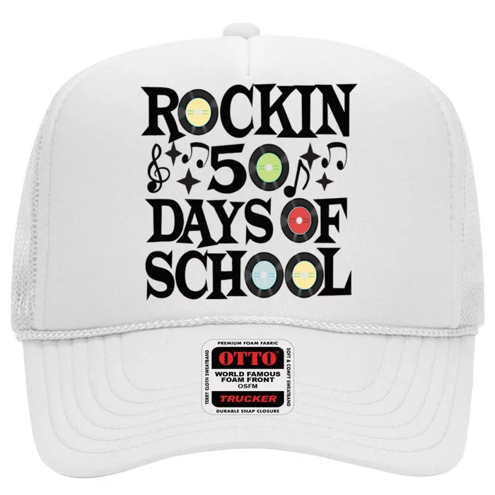 Rockin' 50th Day Celebration School Milestone High Crown Mesh Trucker Hat