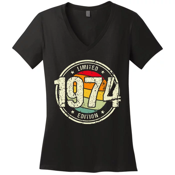 Retro 50 Year Old Vintage 1974 Limited Edition 50th Birthday Women's V-Neck T-Shirt