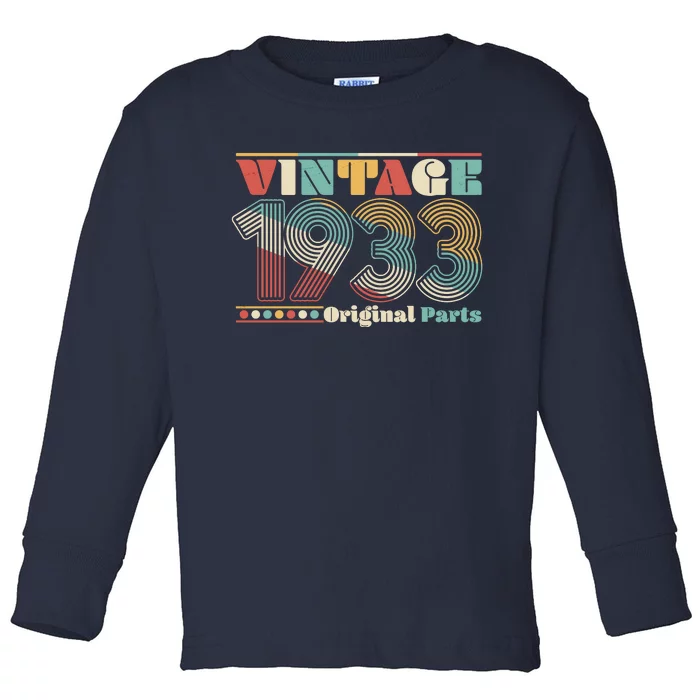 Retro 60s 70s Style Vintage 1933 Original Parts 90th Birthday Toddler Long Sleeve Shirt