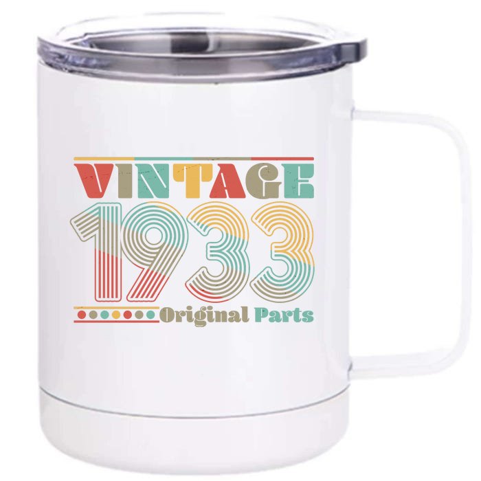 Retro 60s 70s Style Vintage 1933 Original Parts 90th Birthday Front & Back 12oz Stainless Steel Tumbler Cup