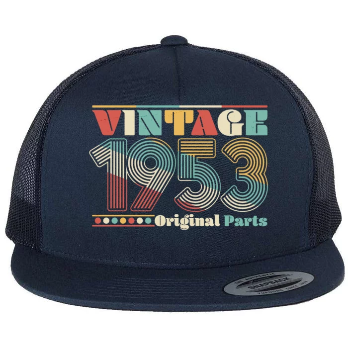 Retro 60s 70s Style Vintage 1953 Original Parts 70th Birthday Flat Bill Trucker Hat