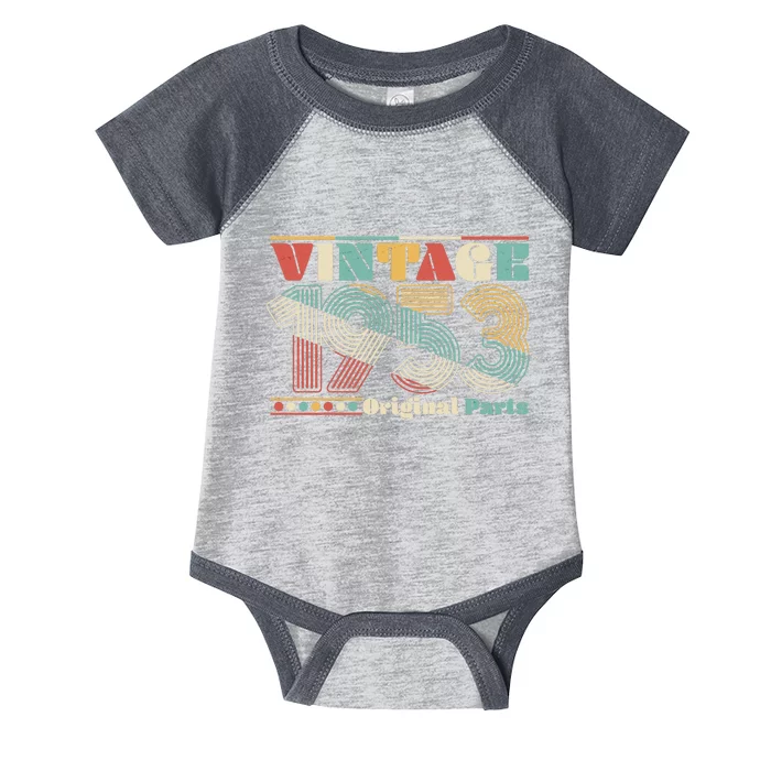 Retro 60s 70s Style Vintage 1953 Original Parts 70th Birthday Infant Baby Jersey Bodysuit