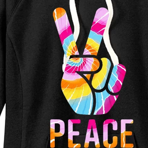 Retro 60’s 70’s Tie Dye Peace V Hand Sign Hippie Graphic Women's Fleece Hoodie