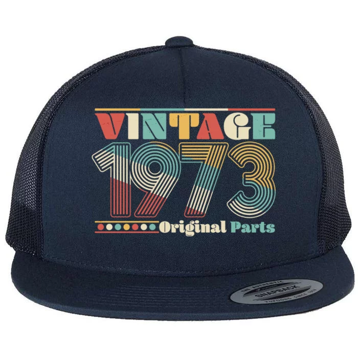 Retro 60s 70s Style Vintage 1973 Original Parts 50th Birthday Flat Bill Trucker Hat