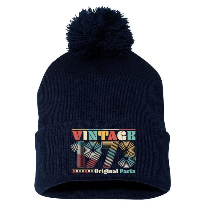 Retro 60s 70s Style Vintage 1973 Original Parts 50th Birthday Pom Pom 12in Knit Beanie