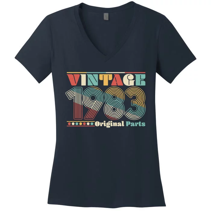 Retro 60s 70s Style Vintage 1983 Original Parts 40th Birthday Women's V-Neck T-Shirt