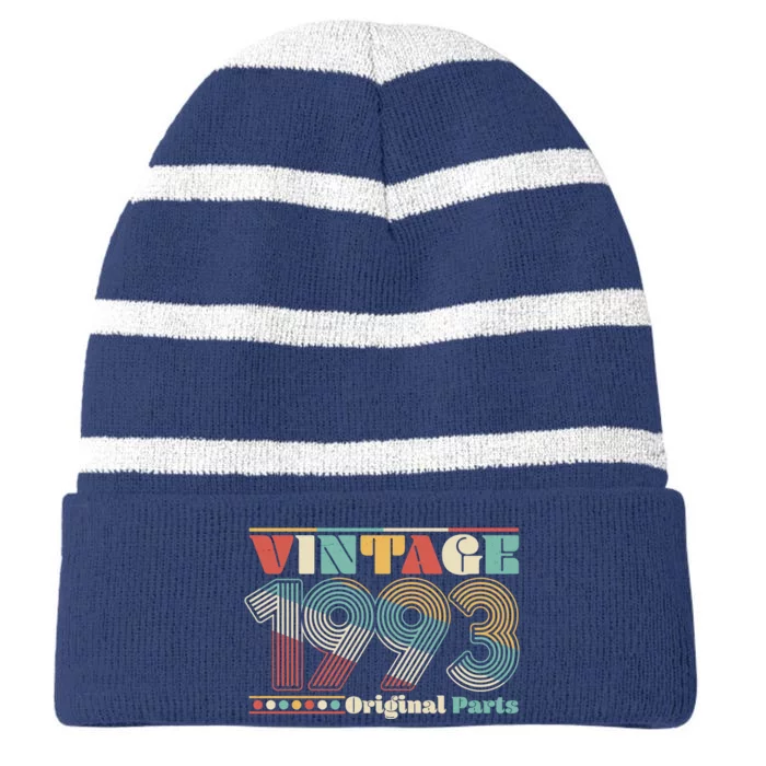 Retro 60s 70s Style Vintage 1993 Original Parts 30th Birthday Striped Beanie with Solid Band