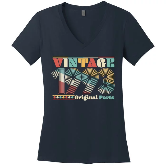 Retro 60s 70s Style Vintage 1993 Original Parts 30th Birthday Women's V-Neck T-Shirt