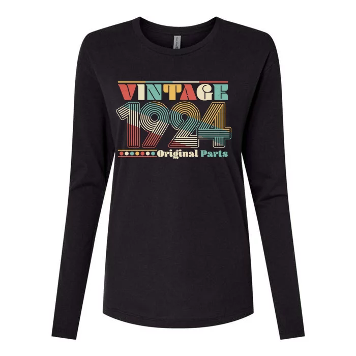 Retro 60s 70s Style Vintage 1924 Original Parts 100th Birthday Womens Cotton Relaxed Long Sleeve T-Shirt