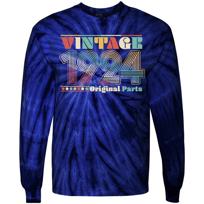 Retro 60s 70s Style Vintage 1924 Original Parts 100th Birthday Tie-Dye Long Sleeve Shirt