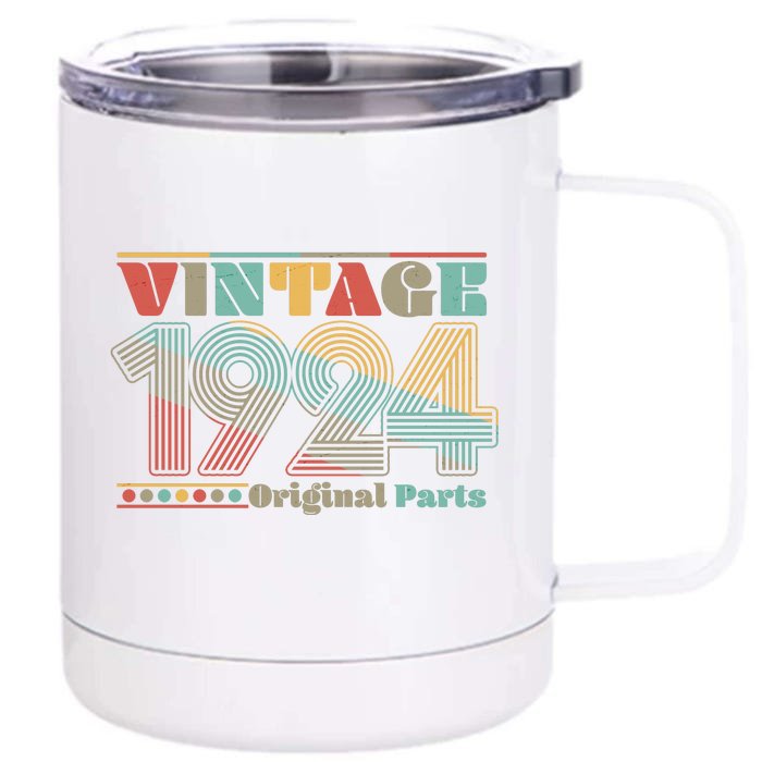 Retro 60s 70s Style Vintage 1924 Original Parts 100th Birthday Front & Back 12oz Stainless Steel Tumbler Cup