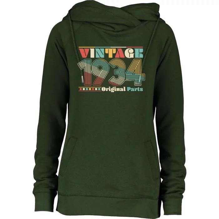 Retro 60s 70s Style Vintage 1934 Original Parts 90th Birthday Womens Funnel Neck Pullover Hood