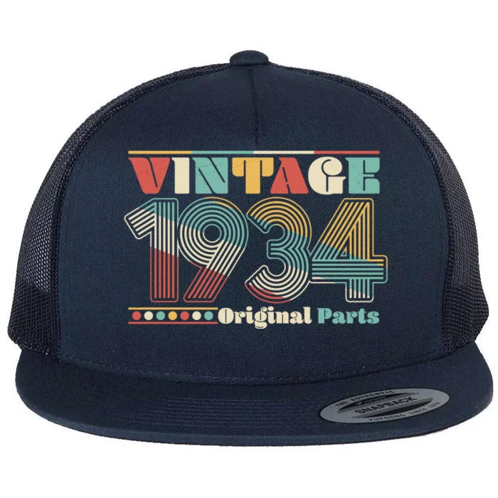 Retro 60s 70s Style Vintage 1934 Original Parts 90th Birthday Flat Bill Trucker Hat