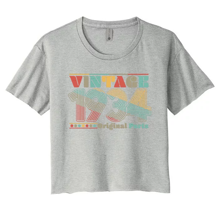 Retro 60s 70s Style Vintage 1934 Original Parts 90th Birthday Women's Crop Top Tee