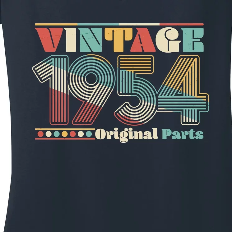 Retro 60s 70s Style Vintage 1954 Original Parts 70th Birthday Women's V-Neck T-Shirt