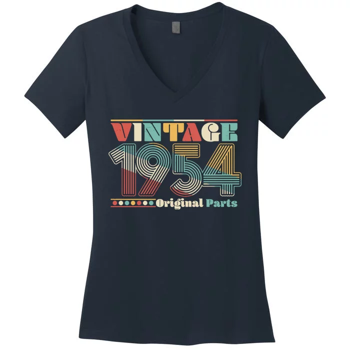 Retro 60s 70s Style Vintage 1954 Original Parts 70th Birthday Women's V-Neck T-Shirt