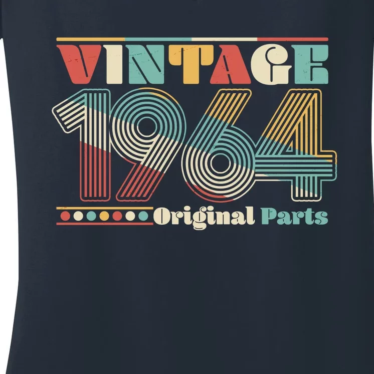 Retro 60s 70s Style Vintage 1964 Original Parts 60th Birthday Women's V-Neck T-Shirt