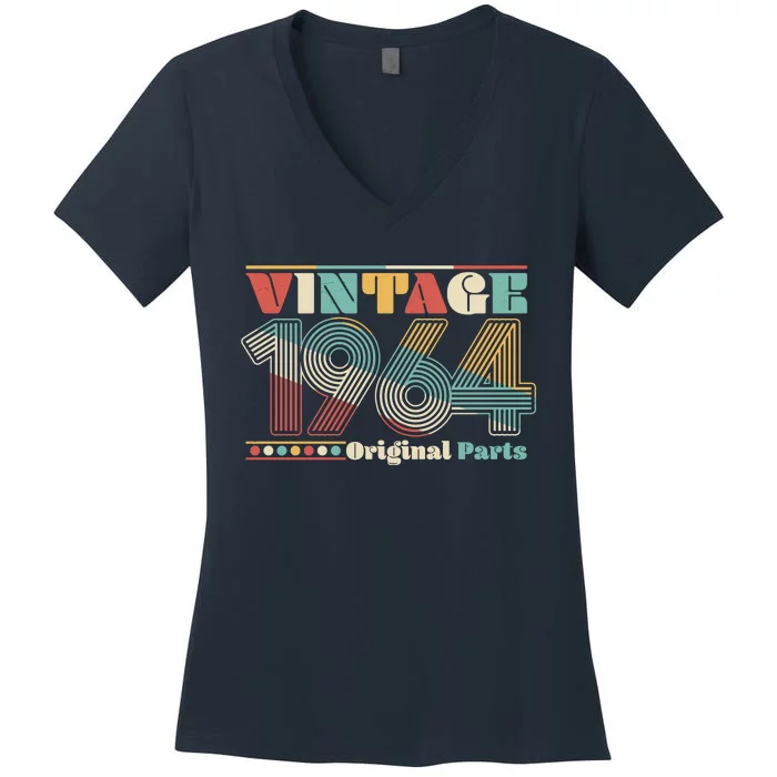 Retro 60s 70s Style Vintage 1964 Original Parts 60th Birthday Women's V-Neck T-Shirt