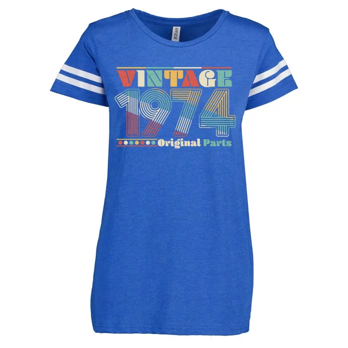 Retro 60s 70s Style Vintage 1974 Original Parts 50th Birthday Enza Ladies Jersey Football T-Shirt