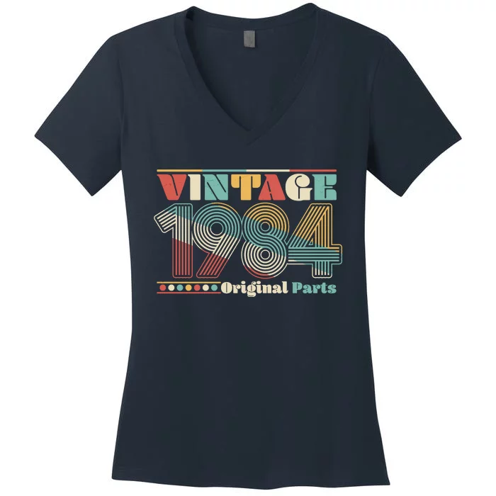 Retro 60s 70s Style Vintage 1984 Original Parts 40th Birthday Women's V-Neck T-Shirt