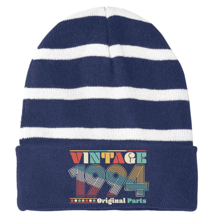 Retro 60s 70s Style Vintage 1994 Original Parts 30th Birthday Striped Beanie with Solid Band