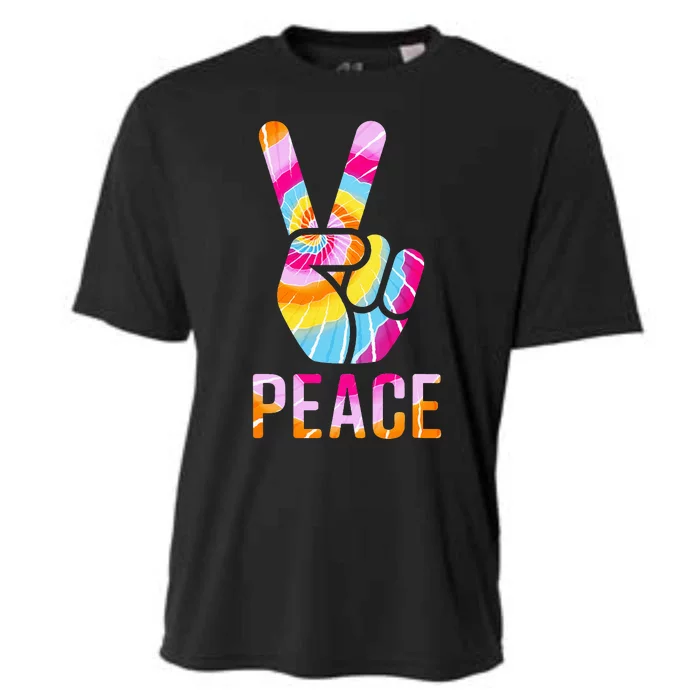 Retro 60’s 70’s Tie Dye Peace V Hand Sign Hippie Graphic Cooling Performance Crew T-Shirt